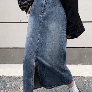 Casual Plain Denim Denim Skirt, Denim Skirts, color:Blue|size:XL, Noracora