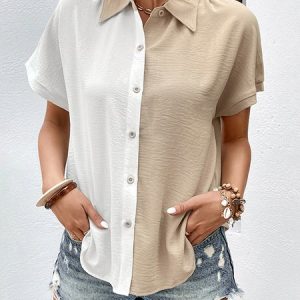 Loose Casual Shirt Collar Blouse, Shirts, color:Apricot|size:XL, Noracora