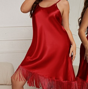 Sleeveless Tassel Casual Plain Nightdress, Pajamas, color:Red|size:5XL, Noracora