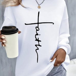 Loose Casual Crew Neck Letter Pattern Sweatshirt, Hoodies & Sweatshirts, color:White|size:XL, Noracora