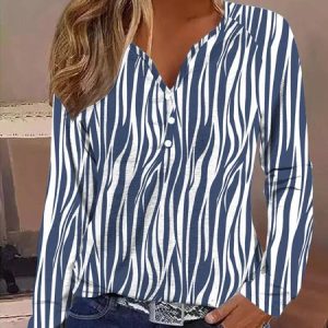 Color Block Notched Loose Casual Shirt, Blouses, color:Blue|size:XXL, Noracora