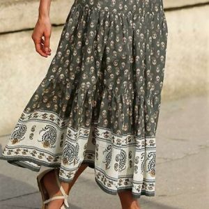 Ethnic Style Skull Print Maxi Skirt, Skirts, color:Gray|size:XXL, Noracora