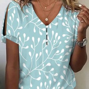 V Neck Buttoned Loose Casual Blouse, Blouses, color:Green|size:XXL, Noracora