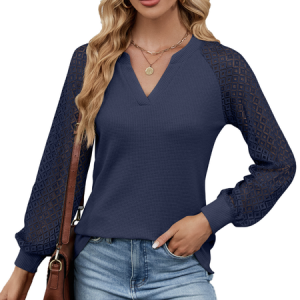 Plain Casual Loose Shirt, Blouses, color:Navyblue|size:XXL, Noracora