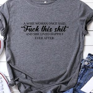Casual Crew Neck Text Letters Short Sleeve Tee, T-shirts, color:Gray|size:5XL, Noracora