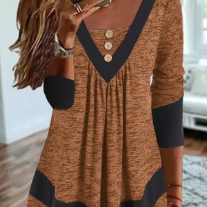 V Neck Plain Loose Top tunic, Tops, color:Orange|size:XXL, Noracora