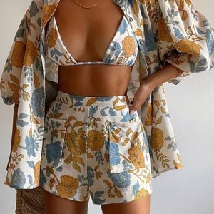 Sexy Floral Pattern Matching Outfit, Sets, color:Multicolor|size:XL, Noracora