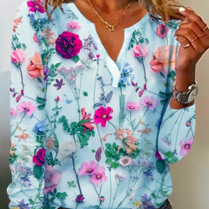 Long Sleeve Floral Casual Blouse, T-shirts, color:Blue|size:3XL, catalog Noracora shop