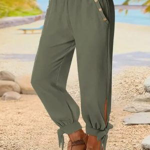 Plus Size Plain Casual Loose Pants, BOTTOM, color:Green|size:4X, Noracora