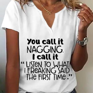 Casual Notched Funny Letters Shirt, Blouses, color:White|size:XXL, Noracora