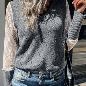 Plain Yarn/Wool Yarn Casual Sweater, Sweaters, color:Deep Gray|size:L, Noracora