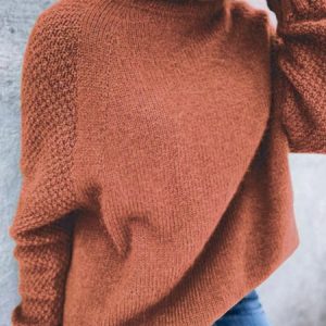 Casual Loose Turtleneck Tunic Sweater Knit Jumper, Sweaters, color:Red|size:XXL, Noracora