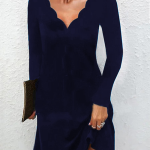 Sexy Solid V neck Long Sleeve A-line Dress, Short, color:Blue|size:XXL, Noracora
