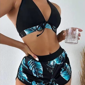 Vacation Leaf Sleeveless Bikini, Bikinis, color:Deep Blue|size:XL, Noracora