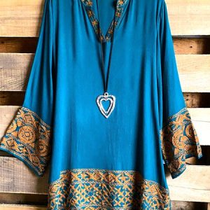 Shift Cotton-Blend Casual Tops, Blouses, color:Blue|size:3XL, Noracora
