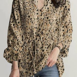 Regular Fit Casual Blouse With No, Shirts, color:Khaki|size:5XL, Noracora