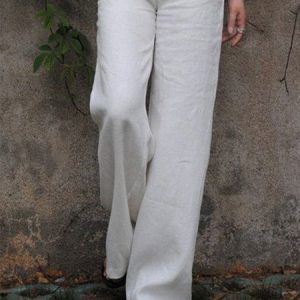 Cotton Solid Loose Linen & Cotton Bottoms, Pants, color:White|size:XXL, Noracora