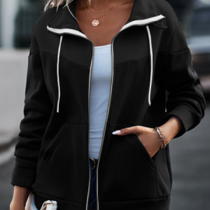 Hoodie Casual Plain Jacket, Jackets, color:Black|size:5XL, Noracora