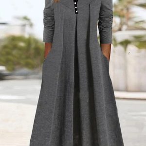 Plain Casual Jersey Dress, Midi, color:Gray|size:XXL, Noracora