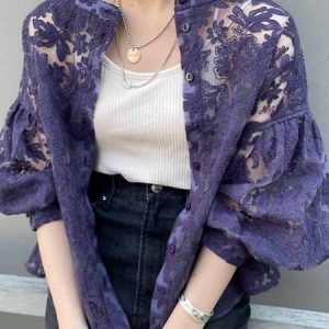 Lace Casual Kimono, Kimono, color:Purple|size:M, Noracora