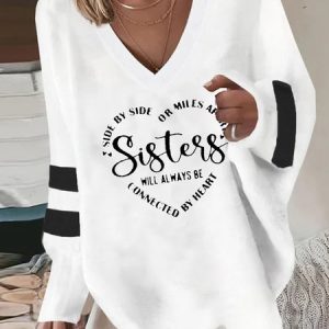 V Neck Casual Loose Sentence Sweatshirt, Hoodies & Sweatshirts, color:White|size:XXL, Noracora