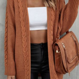 Plain Others Loose Cardigan, Cardigans, color:Camel|size:XL, Noracora