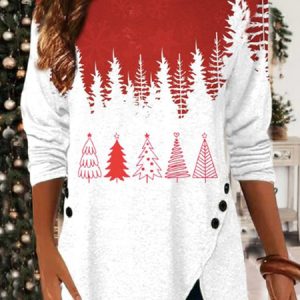 Crew Neck Casual Loose Christmas T-Shirt, T-shirts, color:Red|size:XXL, Noracora