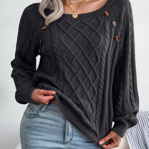 Crew Neck Plain Casual Wool/Knitting Sweater, Sweaters, color:Black|size:L, Noracora