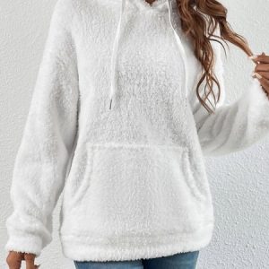 Casual Long sleeve Hoodie Fluff/Granular Fleece Fabric Plain Sweatshirt, Hoodies & Sweatshirts, color:White|size:XXL, Noracora