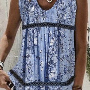 Casual Loose Tank Top, TOPS, color:Blue|size:4X, Noracora