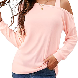 Cold Shoulder Casual T-Shirt, T-shirts, color:Pink|size:XXL, Noracora