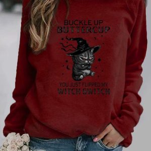Halloween Casual Loose Crew Neck Sweatshirt, Hoodies & Sweatshirts, color:Wine Red|size:3XL, Noracora