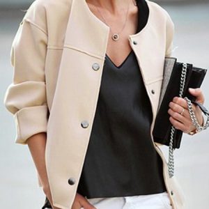 Casual Plain Loose Crew Neck Jacket, Jackets, color:Pink|size:XXL, Noracora