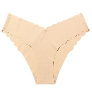 Wave lace V-shaped traceless ice silk underwear, Lingeries, color:Nude|size:XL, Noracora