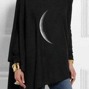 Long Sleeve Round Neck Tunic Top, Blouses, color:Black|size:XXL, Noracora