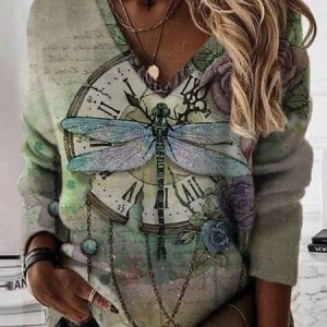Dragonfly Loose Pastoral Cotton Hoodies & Tunic Sweatshirt, Hoodies & Sweatshirts, color:As Picture|size:XXL, Noracora