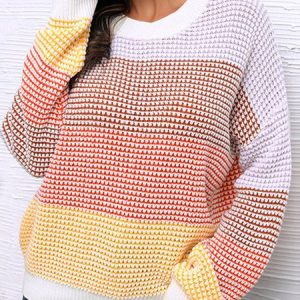 Casual Loose Acrylic Multicolor Block Sweater, Sweaters, color:White|size:XL, Noracora