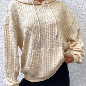 Casual Long sleeve Hoodie Plain Sweatshirt, Hoodies & Sweatshirts, color:Beige|size:XXL, Noracora
