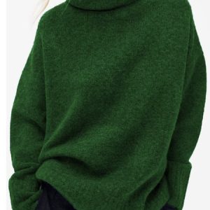 Long Sleeve Stand Collar Solid Sweater, Sweaters, color:Green|size:XXL, Noracora