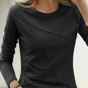 Plain color no pattern basic body elastic backing T-shirt, T-shirts, color:Black|size:XXL, Noracora