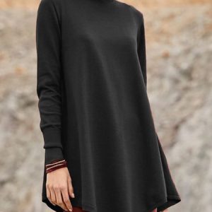 Long Sleeve Casual Turtleneck Tunic Sweatshirt, T-shirts, color:Black|size:XXL, Noracora