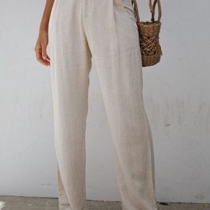 Cotton Casual Buttoned Pants, Pants, color:Apricot|size:XXL, Noracora