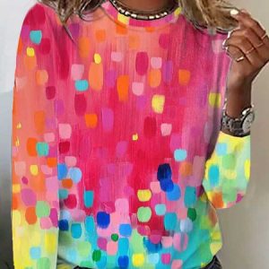 Colorblock Casual Loose T-Shirt, T-shirts, color:Multicolor|size:XXL, Noracora