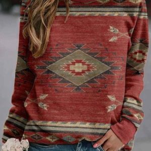 Printed Long Sleeve Round Neck Top, Hoodies & Sweatshirts, color:Multicolor|size:3XL, Noracora