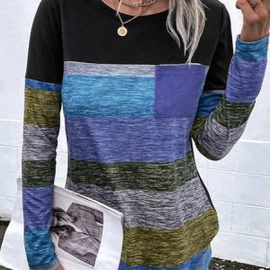 Color Block Crew Neck Tunic T-Shirt, T-shirts, color:Purple|size:XXL, Noracora