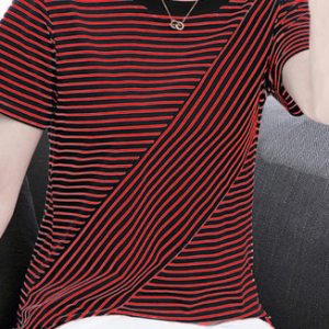 Striped Short Sleeve Crew Neck Casual T-Shirt, T-shirts, color:Red|size:5XL, Noracora