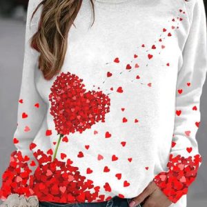 Casual Crew Neck Heart/Cordate Sweatshirt, Hoodies & Sweatshirts, color:White|size:XXL, Noracora
