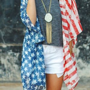 America Flag Wrap Loose Casual Kimono, Kimono, color:Blue|size:One-size, Noracora