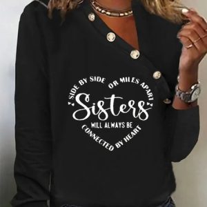 Text Letters Regular Sleeve Casual T-Shirt, Blouses, color:Black|size:XXL, Noracora