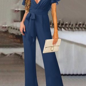Plain Casual Loose Jumpsuit, Jumpsuits&Rompers, color:Purplish blue|size:3XL, Noracora
